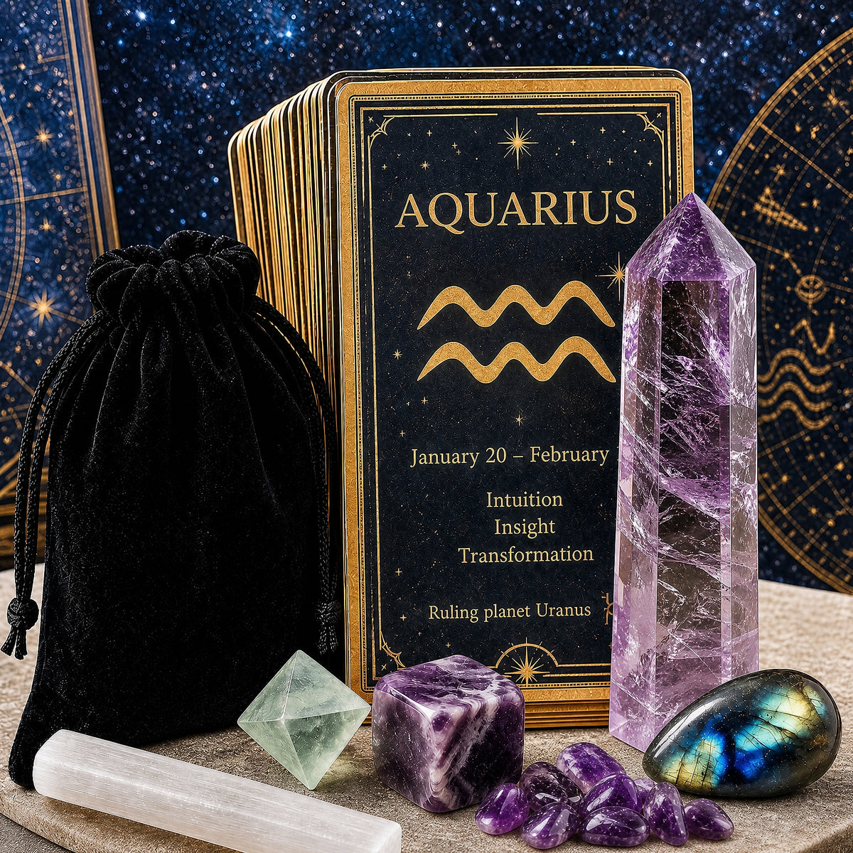 ♒ Verseau - 20 janvier - 18 février - Ensemble Zodiac Crystal Fusion avec pochette