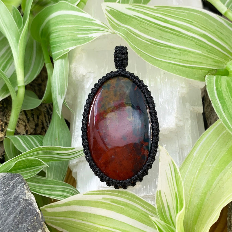 Bloodstone Macramé Pendant Necklace