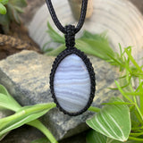 Blue Lace Agate Macramé Pendant Necklace