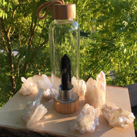 Crystal Wand Water Bottle + Protective Sleeve (Bamboo) - Obsidian