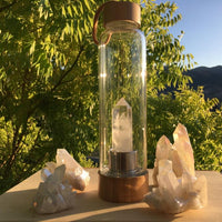 Crystal Wand Water Bottle + Protective Sleeve (Bamboo) - Quartz