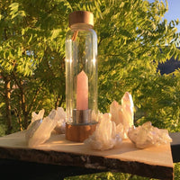 Crystal Wand Water Bottle + Protective Sleeve (Bamboo) - Rose Quartz