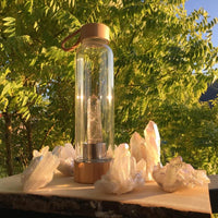 Crystal Wand Water Bottle + Protective Sleeve (Bamboo) - Smokey Quartz