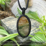 75% OFF Green Moss Agate Macramé Pendant Necklace