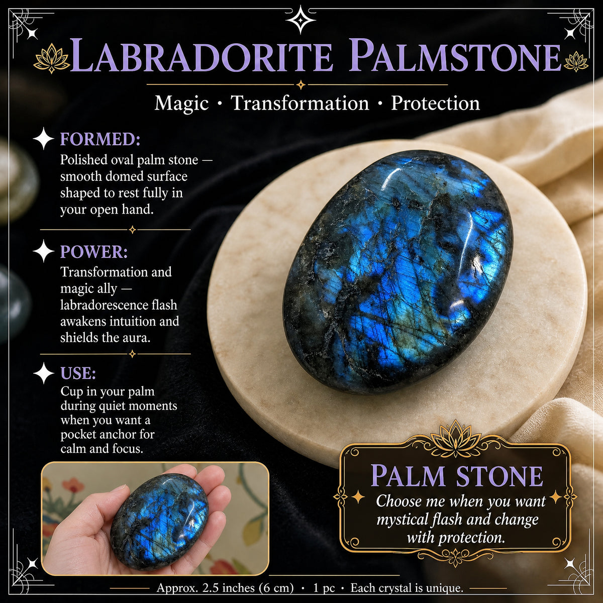 8 $ Labradorite Palmstone Vente d'un jour
