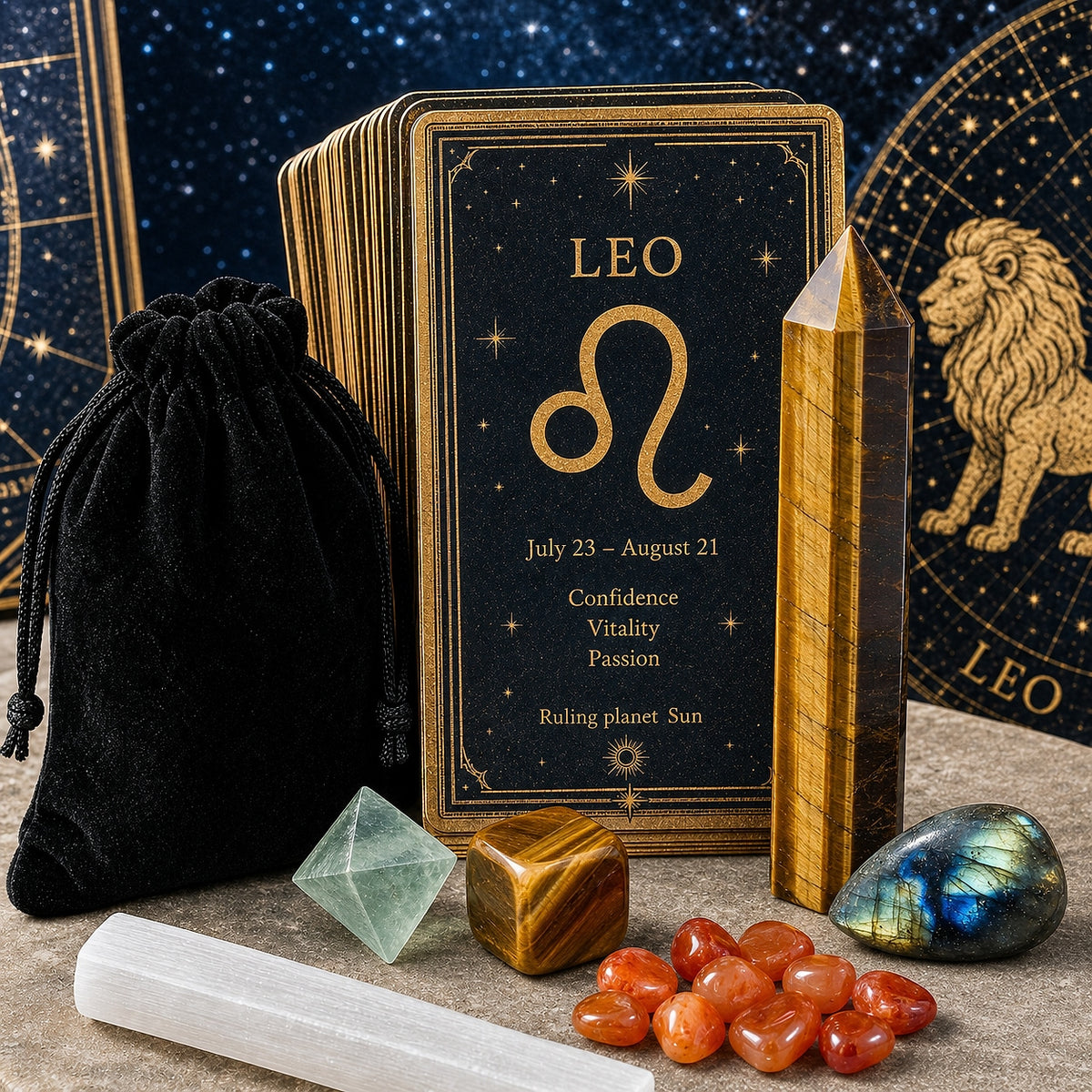 ♌ Lion - 23 juillet - 21 août - Ensemble Zodiac Crystal Fusion avec pochette