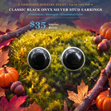 GEMSTONE JEWELRY EVENT Classic Black Onyx Silver Stud Earrings