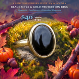 GEMSTONE JEWELRY EVENT Black Onyx & Gold Protection Ring