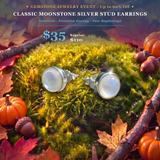 GEMSTONE JEWELRY EVENT Classic Moonstone Silver Stud Earrings