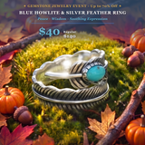 GEMSTONE JEWELRY EVENT Blue Howlite & Silver Feather Ring