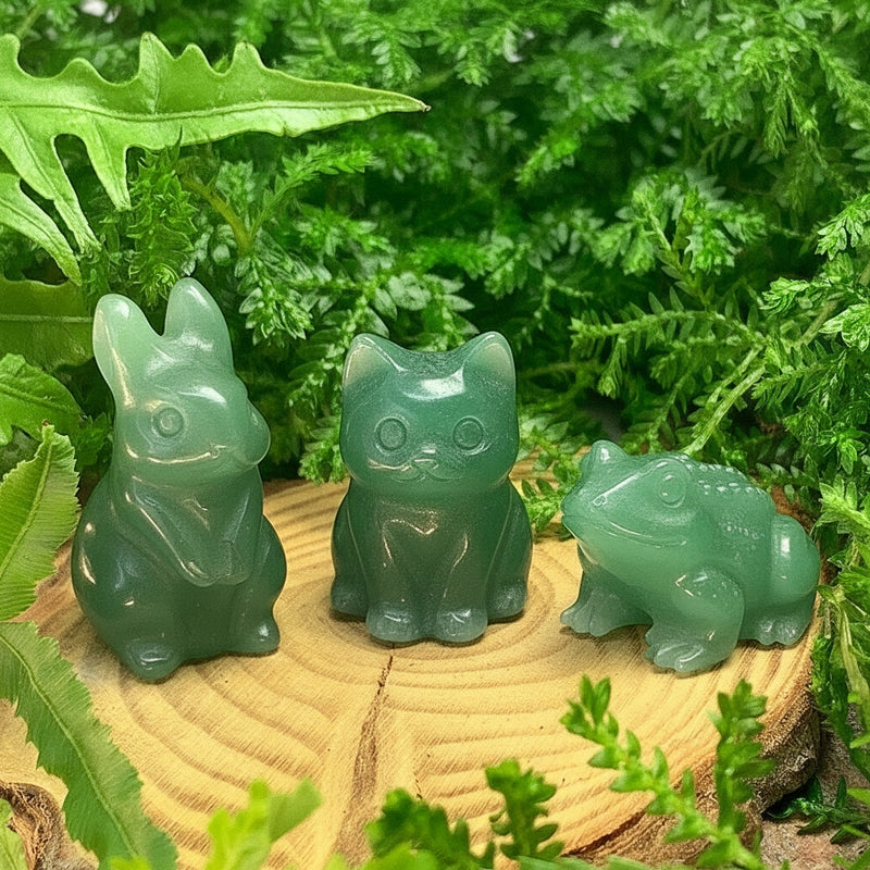 FREE GIFT! 3-Piece Green Quartz Animal Carving Bundle