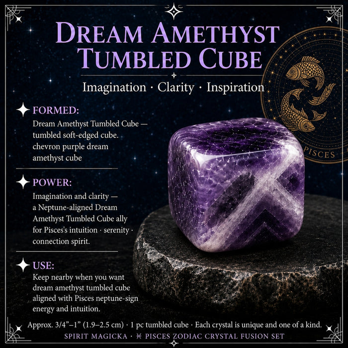 Soft-edged dream amethyst cube with purple and white chevron bands