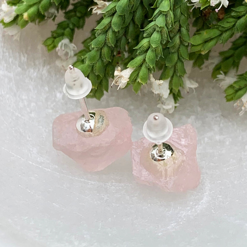 Earrings - Rose Quartz Raw Stone Studs