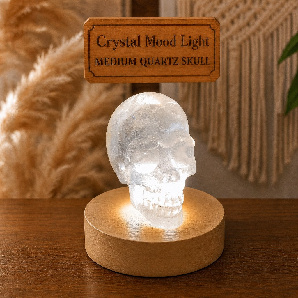 Lumière d'ambiance en cristal (crâne de quartz moyen)