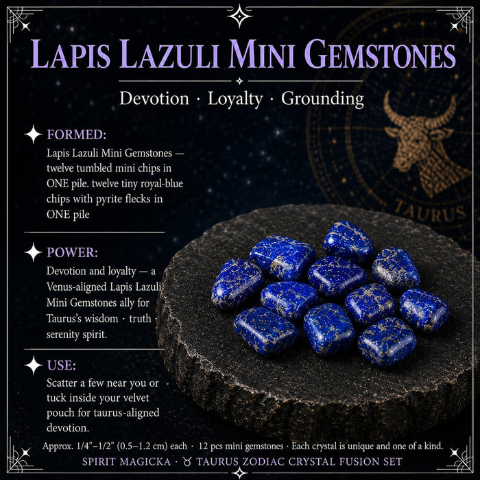 Twelve small tumbled lapis lazuli stones in one pile, royal blue with gold pyrite flecks