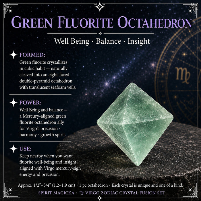 Translucent seafoam-green fluorite octahedron with eight faces