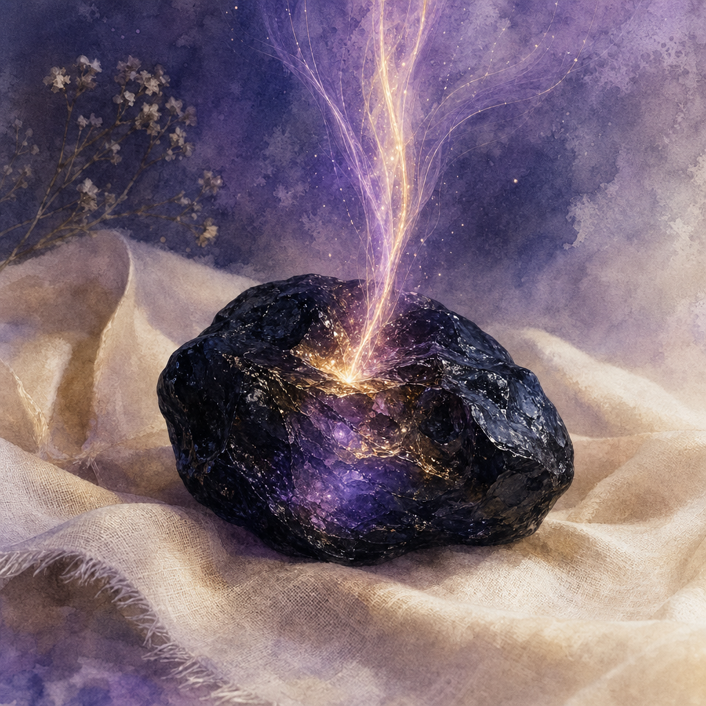 A glowing tektite drawing in dark wisps of energy.