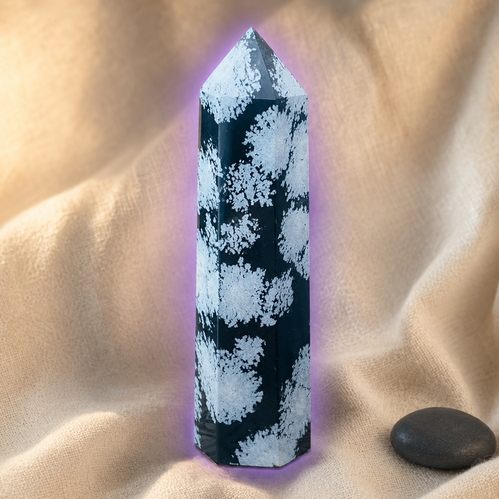 Snowflake Obsidian point close-up