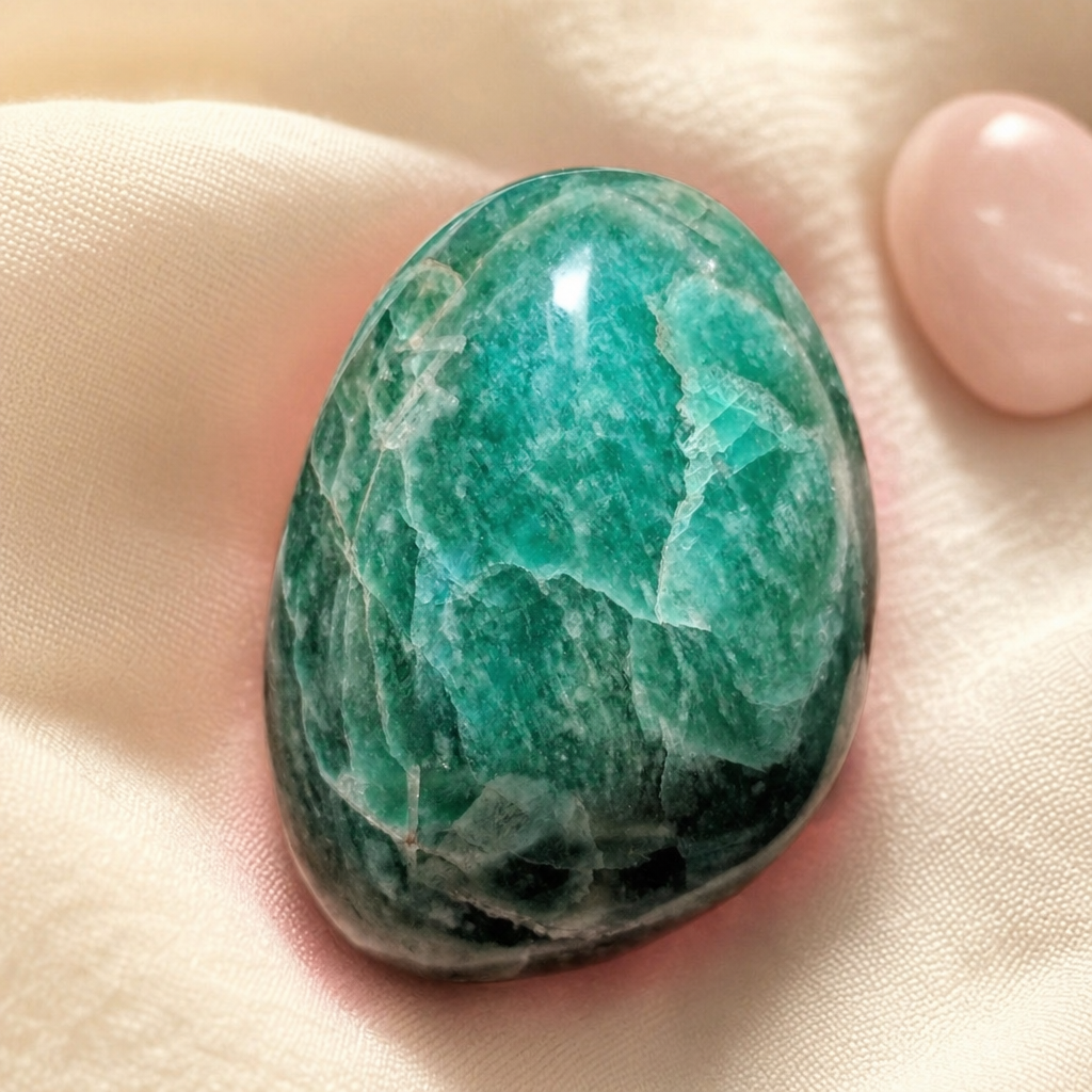 Amazonite palmstone close-up