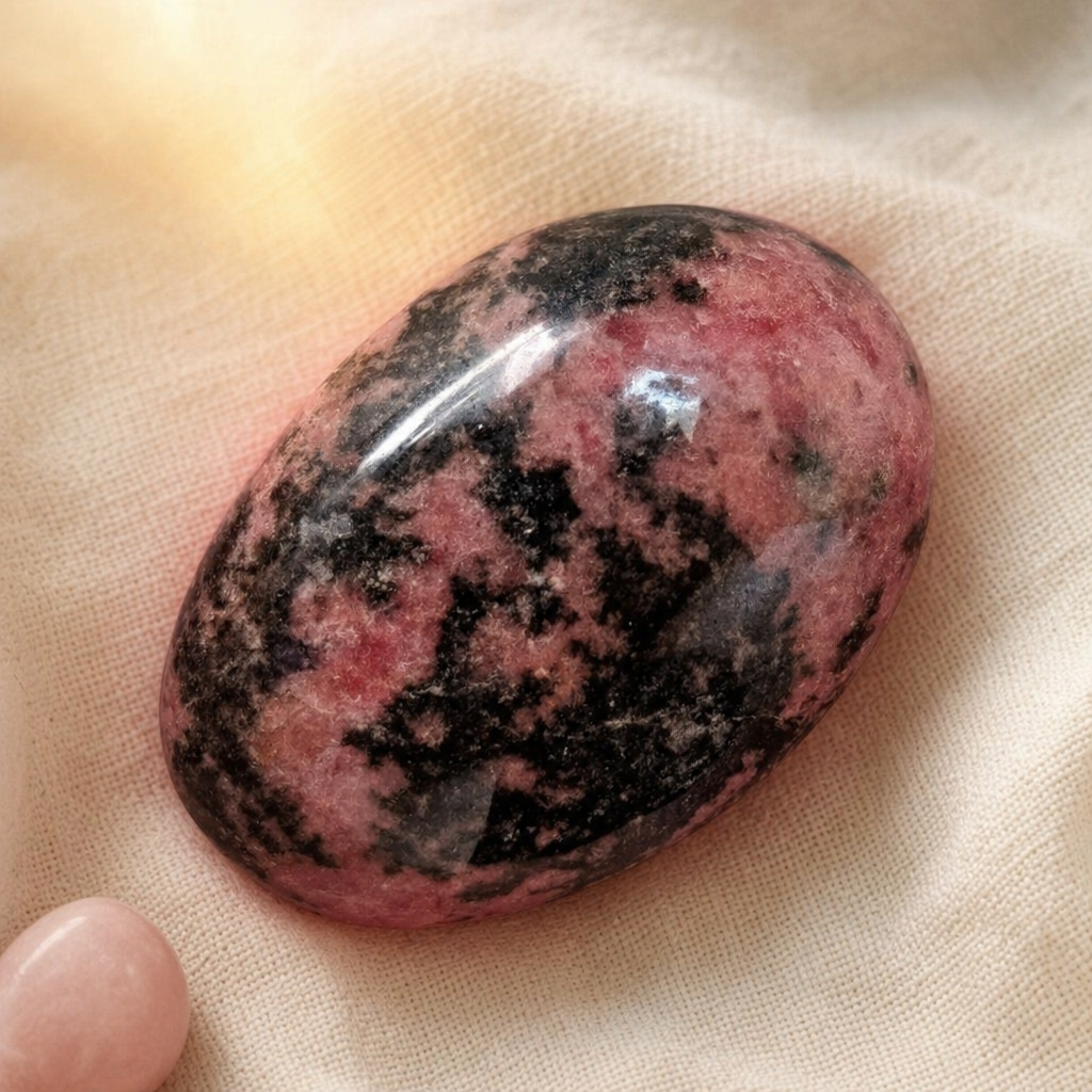 Rhodonite palmstone close-up