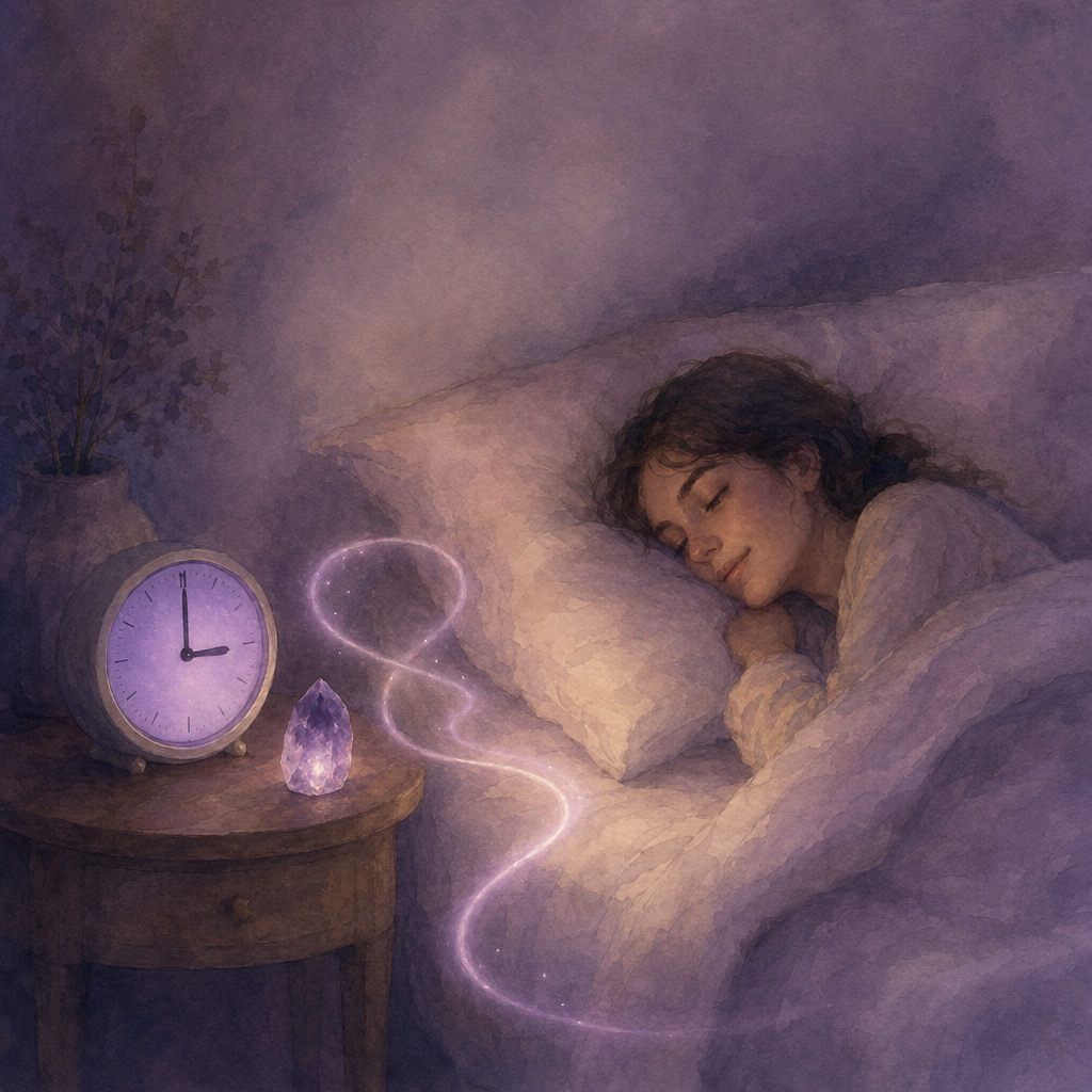 A nightstand clock glowing 3:00 with a calm path back to sleep.